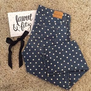 Cropped Dot Print Ankle Jeans